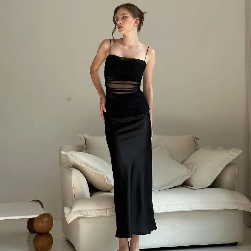Gauze Slit High Waist Midi Dress
