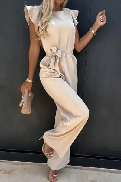 | Ruffle Sleeve Belted Jumpsuit