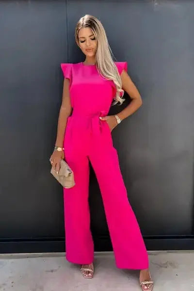 | Ruffle Sleeve Belted Jumpsuit