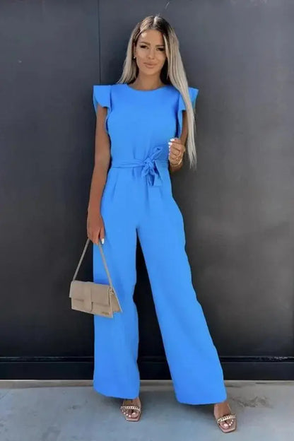 | Ruffle Sleeve Belted Jumpsuit