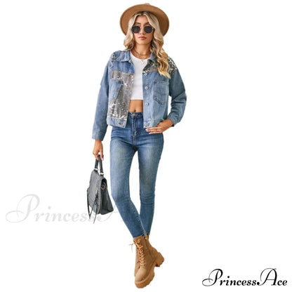 Autumn Denim Stand Collar Patchwork Slim Fit High Waist Jacket