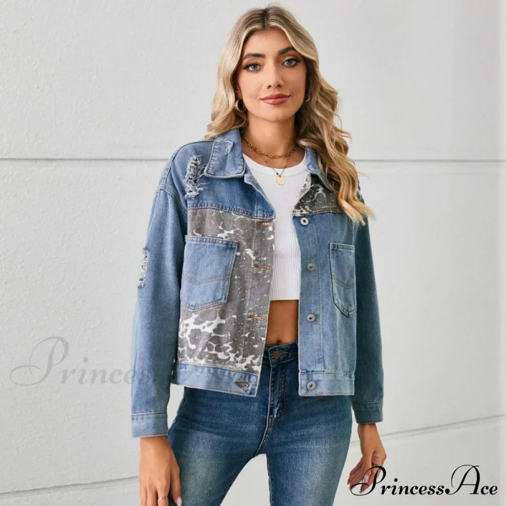 Autumn Denim Stand Collar Patchwork Slim Fit High Waist Jacket