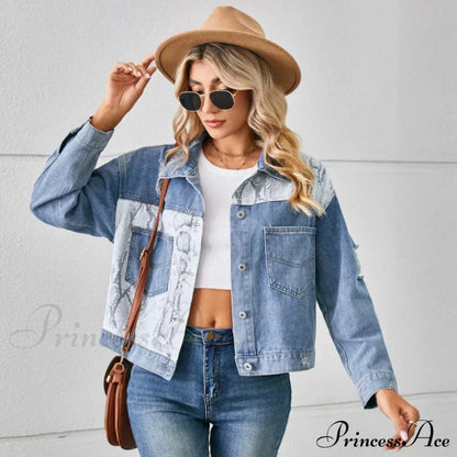 Autumn Denim Stand Collar Patchwork Slim Fit High Waist Jacket