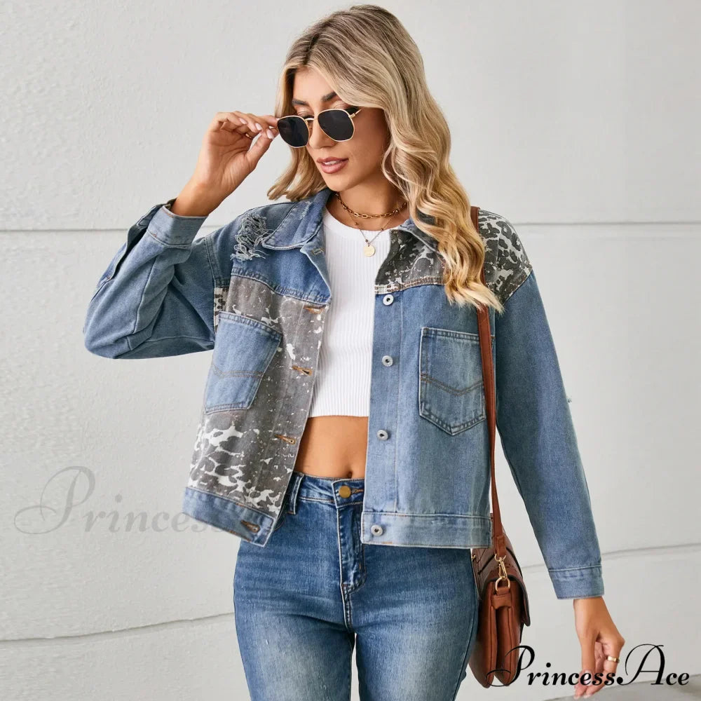 Autumn Denim Stand Collar Patchwork Slim Fit High Waist Jacket