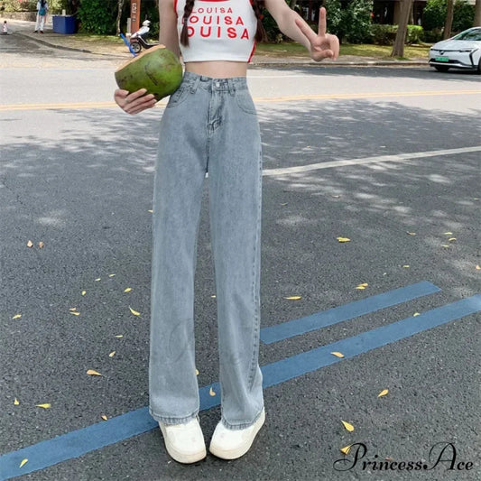 Spring Autumn New Vintage Waist Pants For Women Korean Fashion Streetwear Straight Casual Baggy Woman Jeans