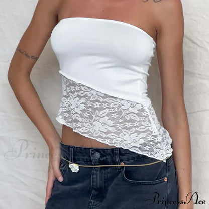 Women Chest Wrapping Solid Lace See Through Backless Casual Chic Strapless Crop Going Out Sleeveless Camis Tank top