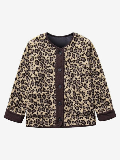 Leopard Jacket Pockets Buttons Casual Fall Spring Jackets For Women