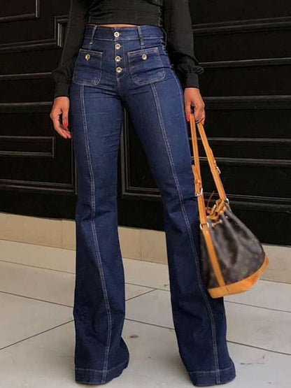 High Waist Jeans Buttons Flared Leg Charming Bottoms