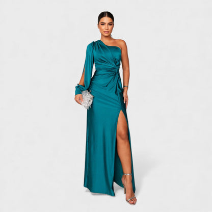 The Celeste — One-Shoulder Satin Maxi Dress