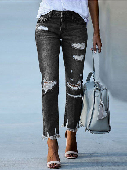 Woman's Jeans Modern Distressed Skinny Polyester