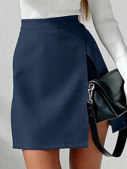 Dark Navy Skirt High Waist Split Layering Summer Casual Skirts