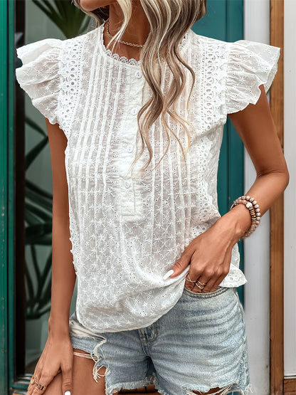 Blouse Ruffles Sleeves Buttons Boho-Inspired Summer Casual Blouse