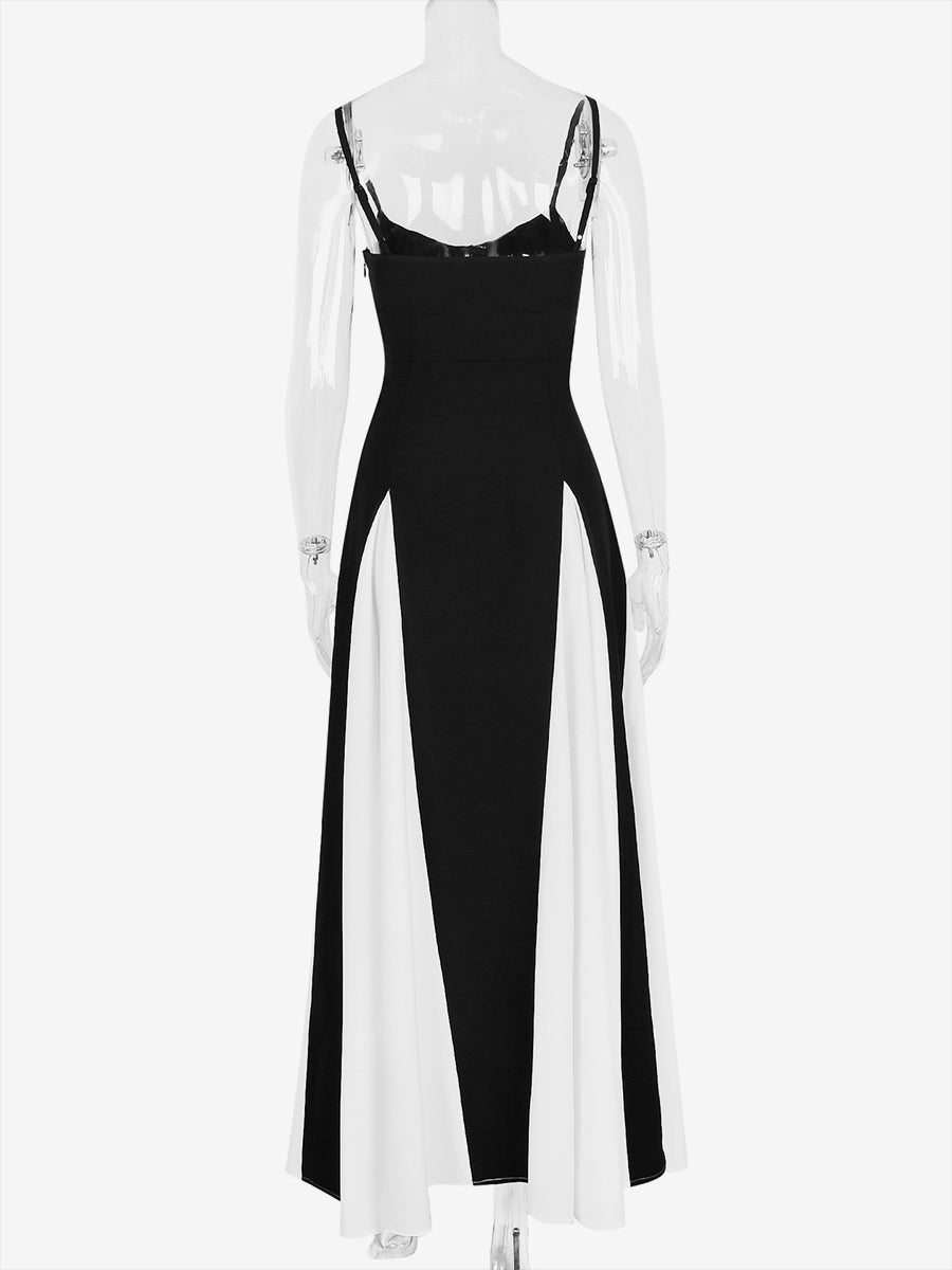 Contrast Color Maxi Dress Pleated A-line Spaghetti Strap Party Dresses For Women 2026