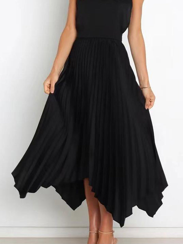 Casual Skirt Vintage Accordion Pleats Handkerchief Long Skirt In Burgundy