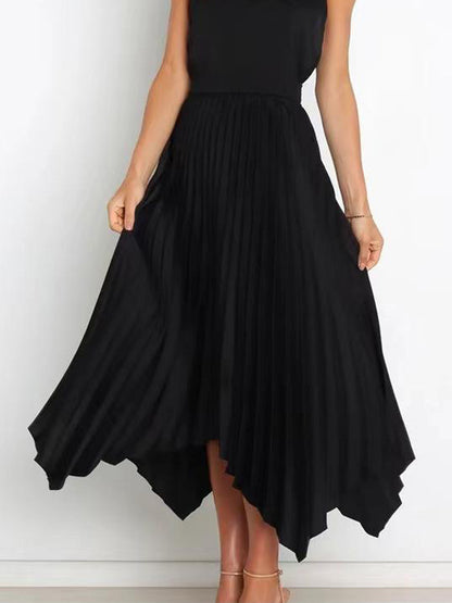 Casual Skirt Vintage Accordion Pleats Handkerchief Long Skirt In Burgundy