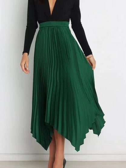 Casual Skirt Vintage Accordion Pleats Handkerchief Long Skirt In Burgundy