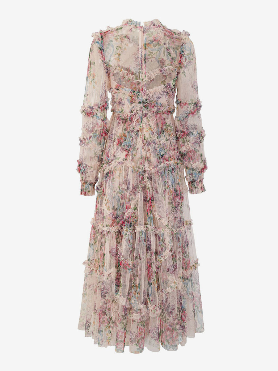 Party Dress Ruffles Layered Illusion Sleeves Elegant Folklore Long Dress