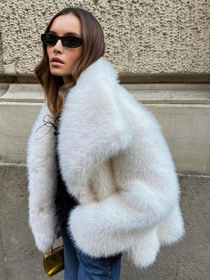 Faux Fur Coat Lapel Chic White Winter Eco-friendly Fur Jacket
