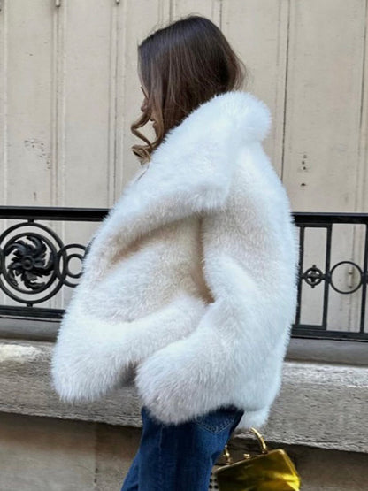 Faux Fur Coat Lapel Chic White Winter Eco-friendly Fur Jacket