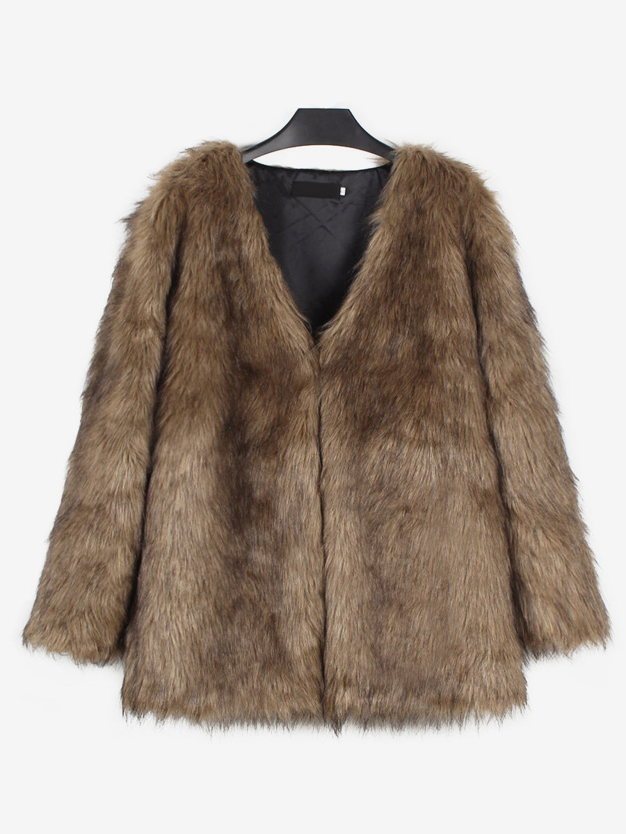 Faux Fur Coats Silver Long Sleeves Women Eco-friendly Fur Coat Coat