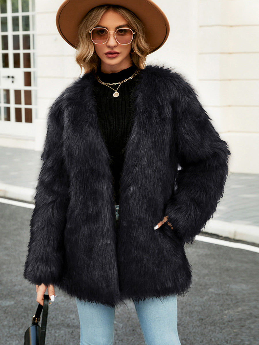 Faux Fur Coats Silver Long Sleeves Women Eco-friendly Fur Coat Coat