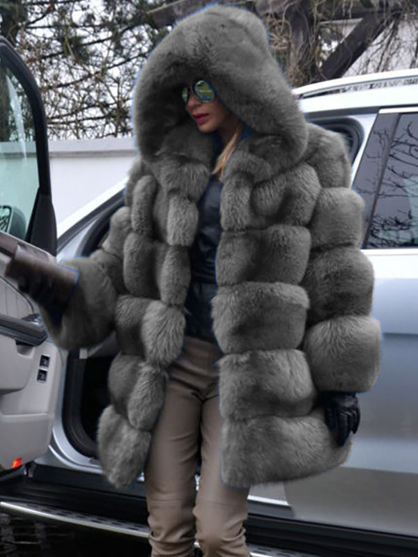 Faux Fur Coat With Hood Casual Winter Midi Jacket For Women 2026