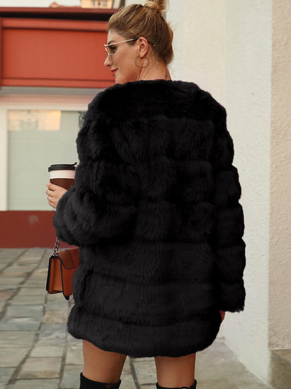 Faux Fur Coats Long Sleeves Chic Black Winter Coat