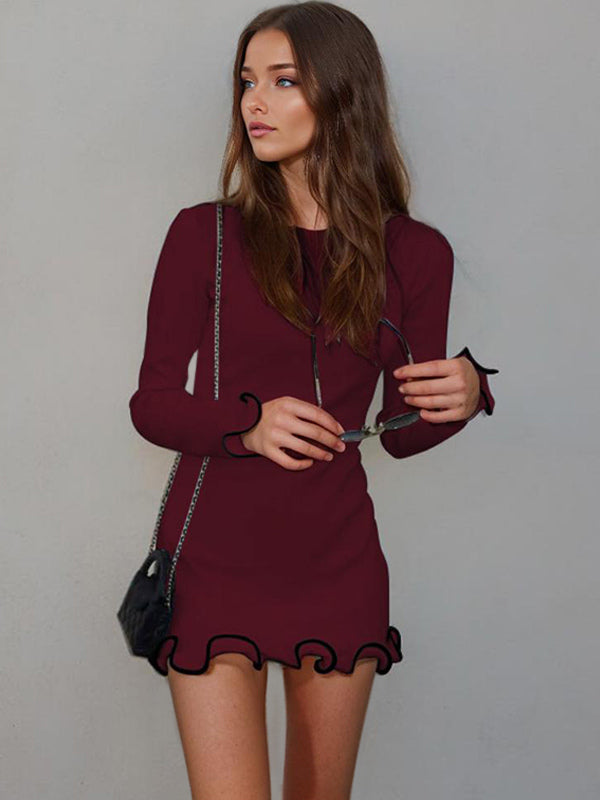 Soft Pink Bodycon Dress Elegant Pleated Long Sleeves Mini Dress For Women 2026