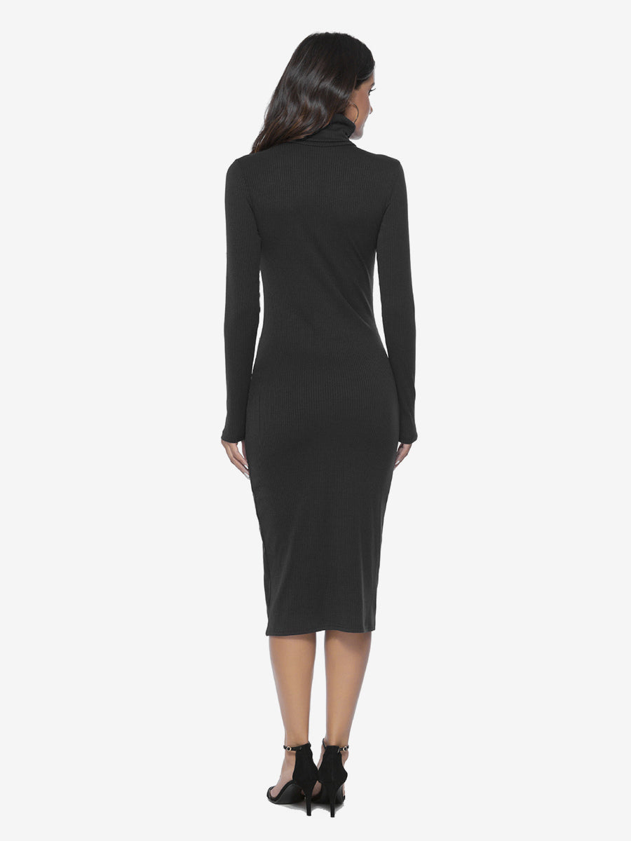 Knitted Dress For Women Comfy Polyester Long Sleeves High Collar