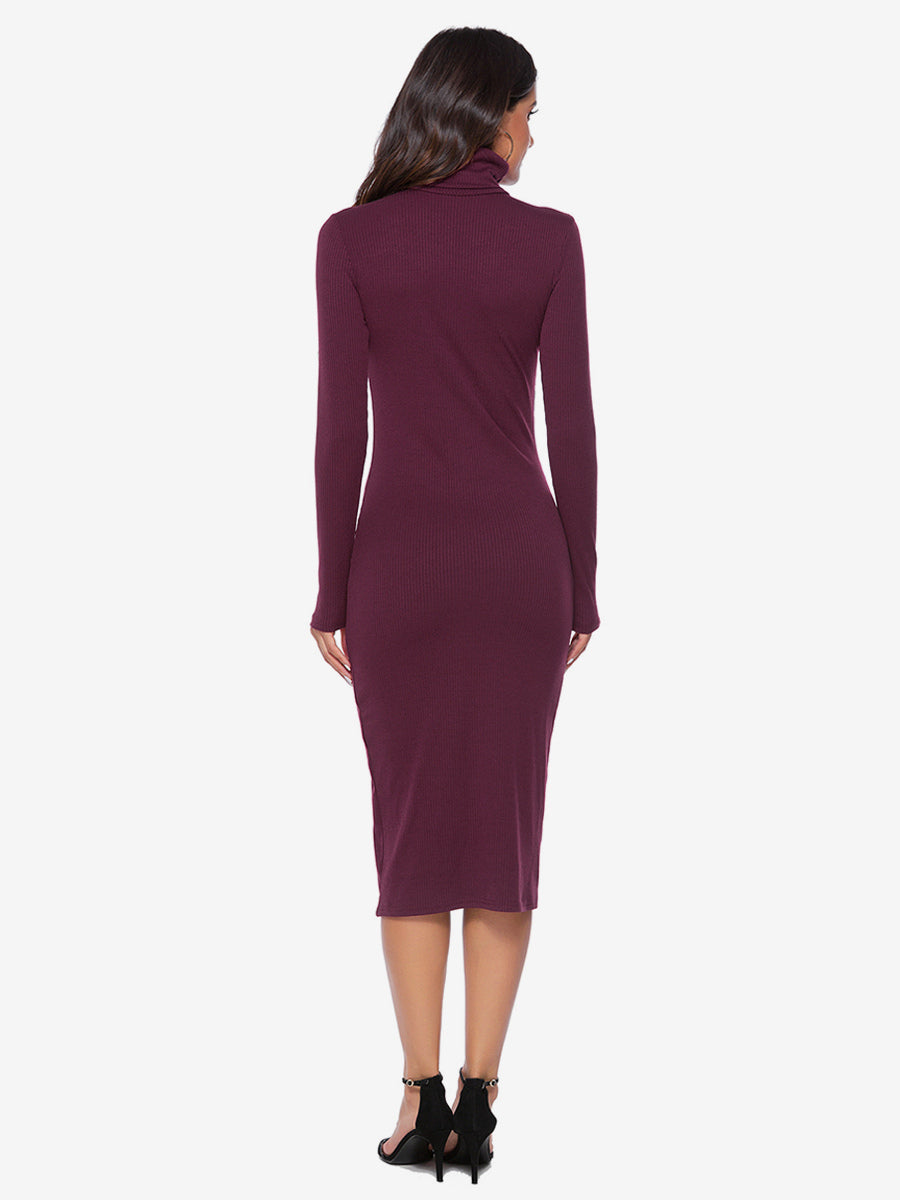 Knitted Dress For Women Comfy Polyester Long Sleeves High Collar