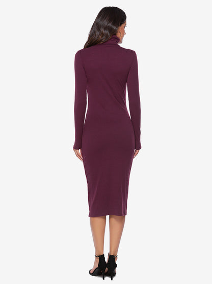 Knitted Dress For Women Comfy Polyester Long Sleeves High Collar