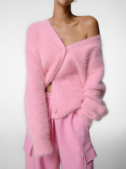 Faux Fur Cardigan khaki Long Sleeves V-Neck Oversized Spring Cozy Outerwear For Women 2026