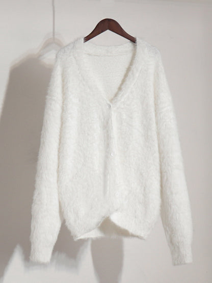 Faux Fur Cardigan khaki Long Sleeves V-Neck Oversized Spring Cozy Outerwear For Women 2026