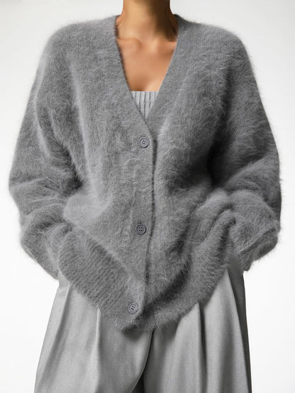Faux Fur Cardigan khaki Long Sleeves V-Neck Oversized Spring Cozy Outerwear For Women 2026