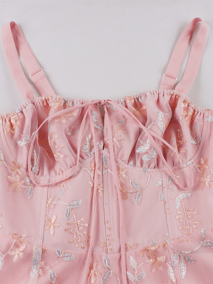 Pink Embroidered Retro Dress A-line 1950s Style Midi Swing Dress For Women 2026