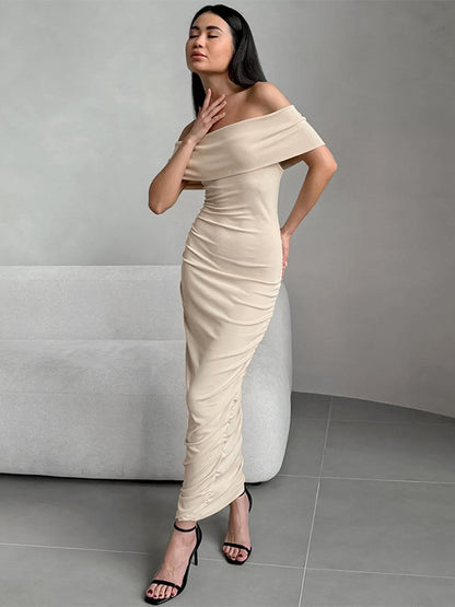 Bodycon Dress Off-Shoulder Slim Fit Elegant Semi-formal Party Ruched Maxi Dress For Women 2026