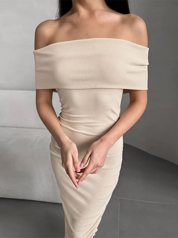 Bodycon Dress Off-Shoulder Slim Fit Elegant Semi-formal Party Ruched Maxi Dress For Women 2026