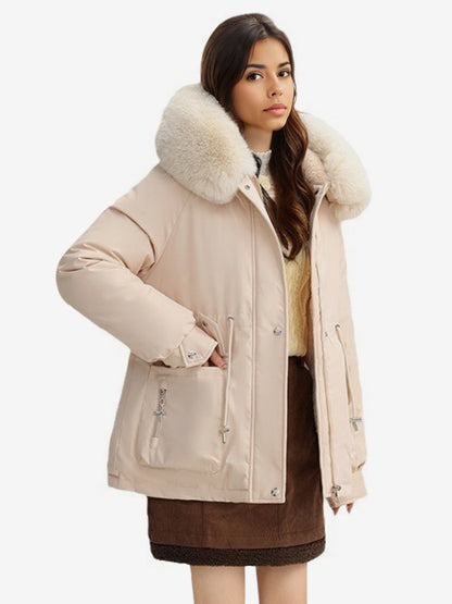 Plush Thickened Parka Jacket With Faux Fur Collar Hooded Winter Outerwear For Women 2026