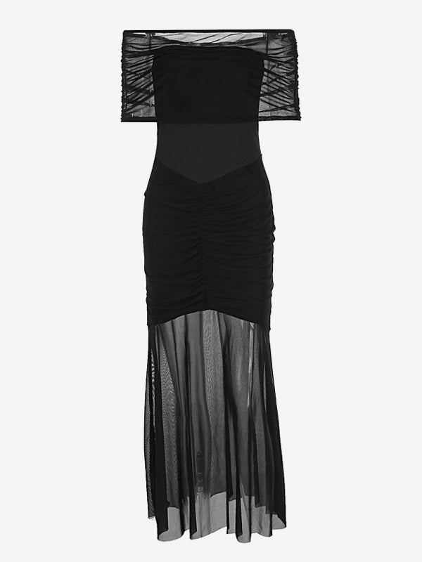 Pleated Maxi Dresses Off-Shoulder Sheer Semi-formal Party Long Dress For Women 2026