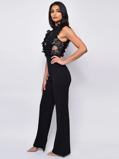 Lace Jumpsuits Stand Collar Sleeveless Sheer Summer One Piece Outfit For Women 2026