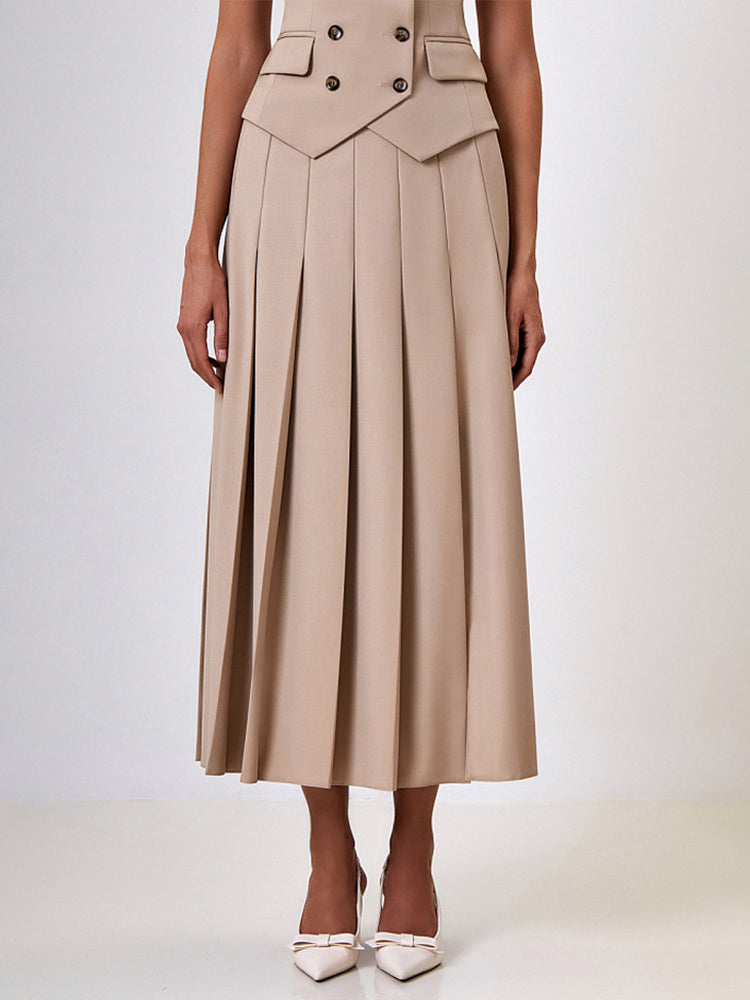Office Two Piece Co-ord Set For Women Double-breasted Lapel Vest And Pleated Long Skirt Summer Outfit 2026
