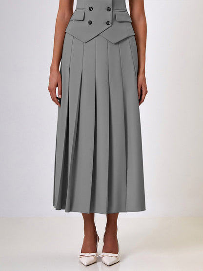 Office Two Piece Co-ord Set For Women Double-breasted Lapel Vest And Pleated Long Skirt Summer Outfit 2026