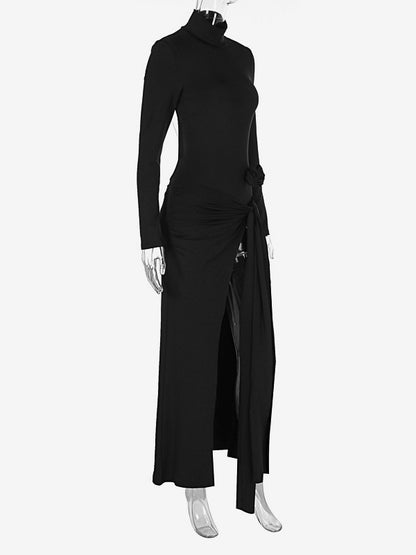 Two Piece Co-ord Set For Women High Turtleneck Top And High-slit Long Skirt Spring Outfit 2026