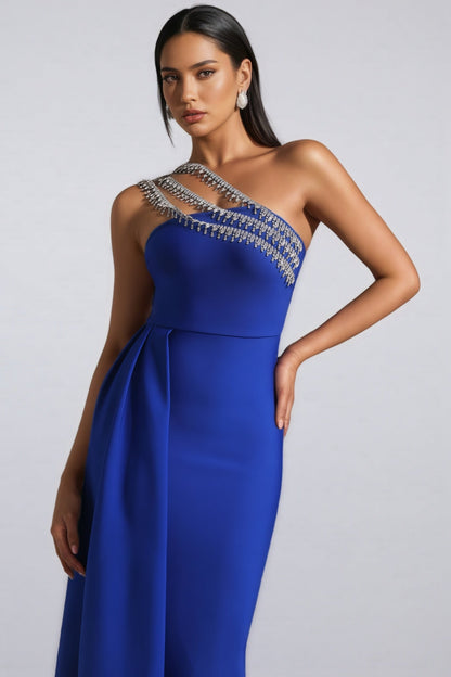 Sorenk One Shoulder Diamond Bandage Maxi Dress