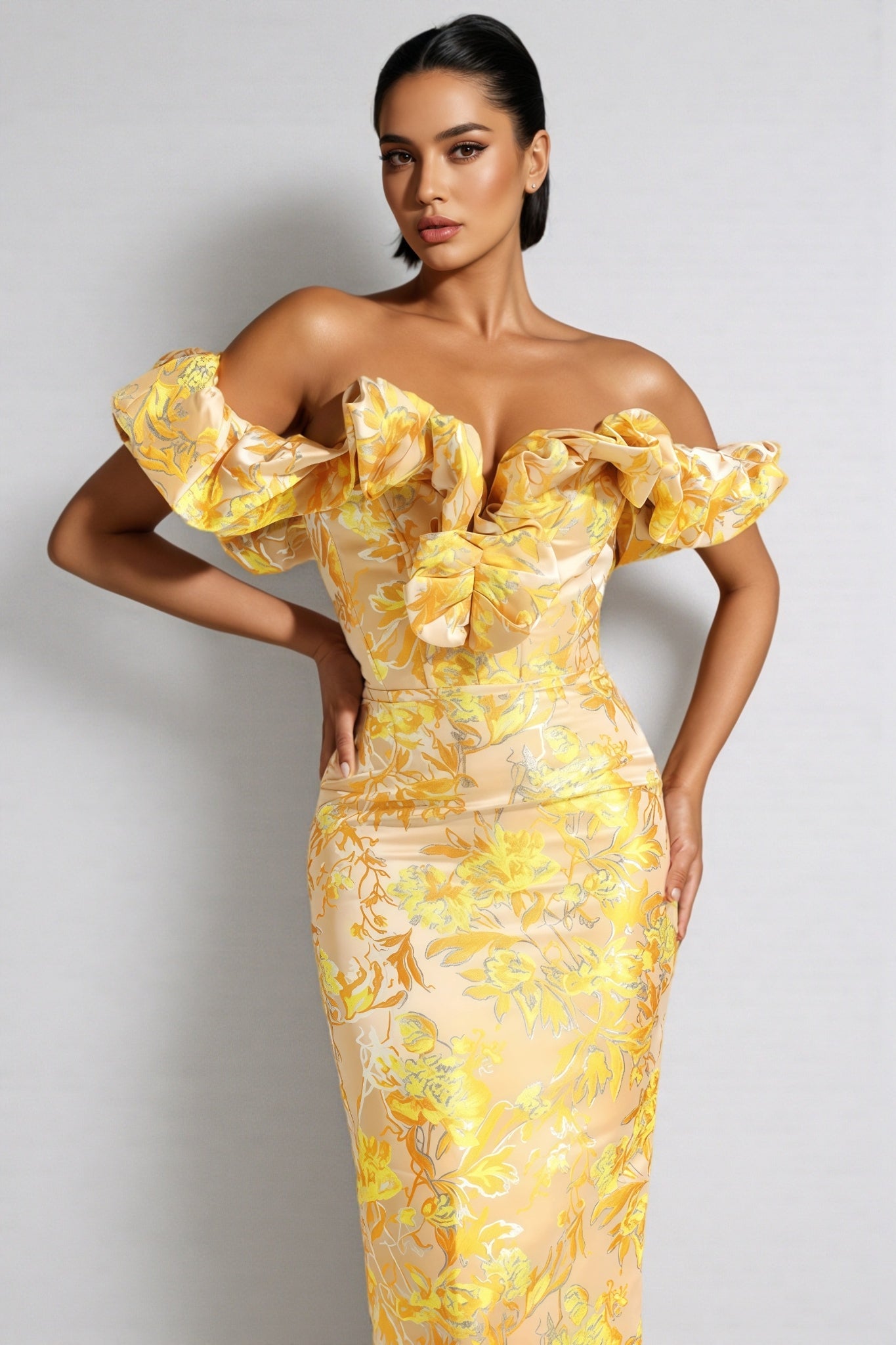 Joni One-Shoulder Jacquard Midi Dress