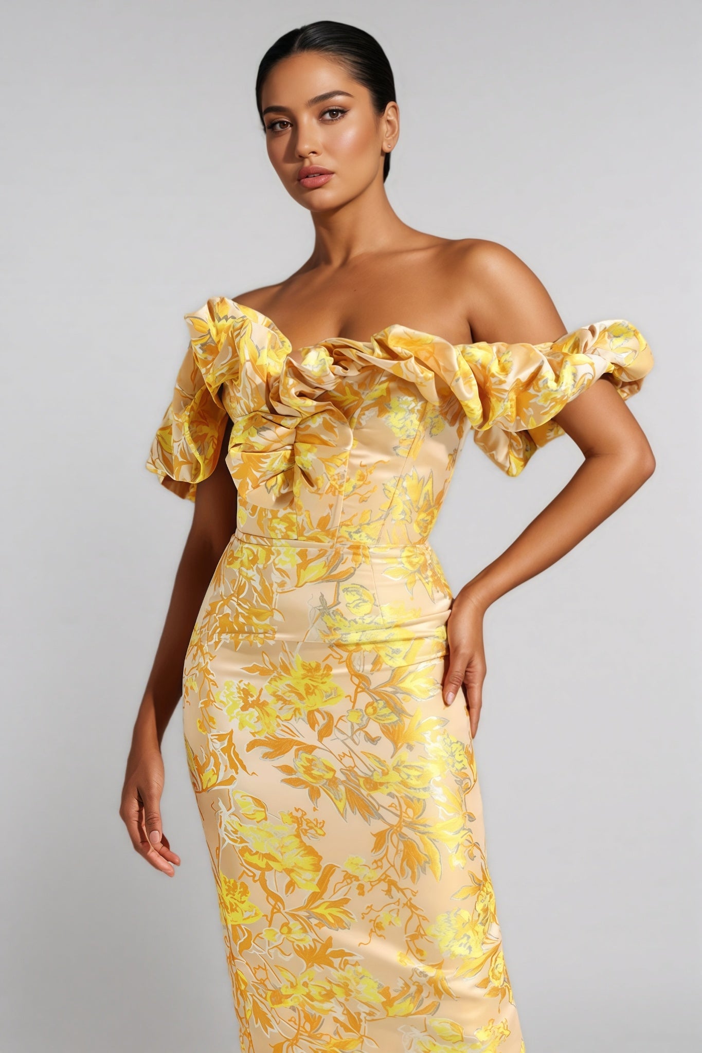 Joni One-Shoulder Jacquard Midi Dress