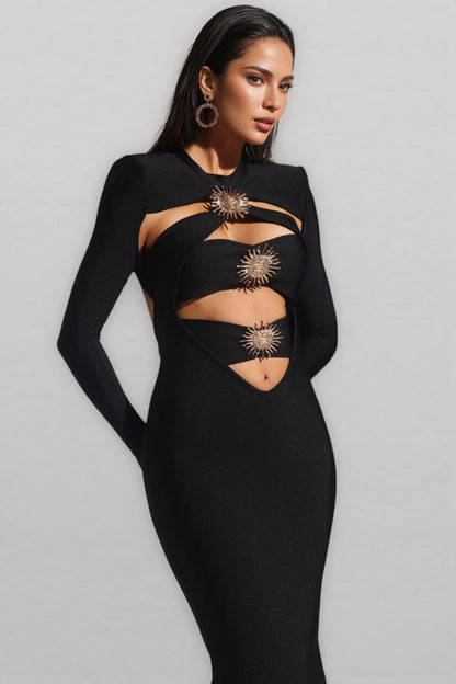 Claide Hollow Out Fishtail Bandage Maxi Dress