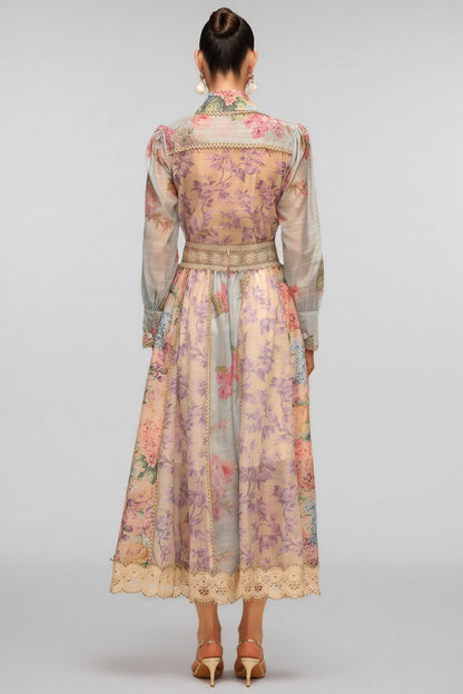 Judy Long Sleeve Floral Printed Lace Two-Piece Set