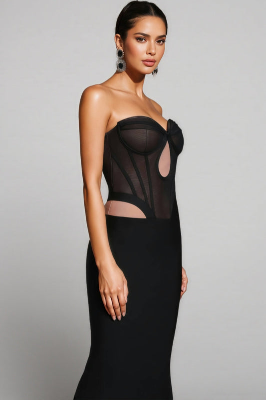 Luken Black Mesh Bandage Maxi Dress