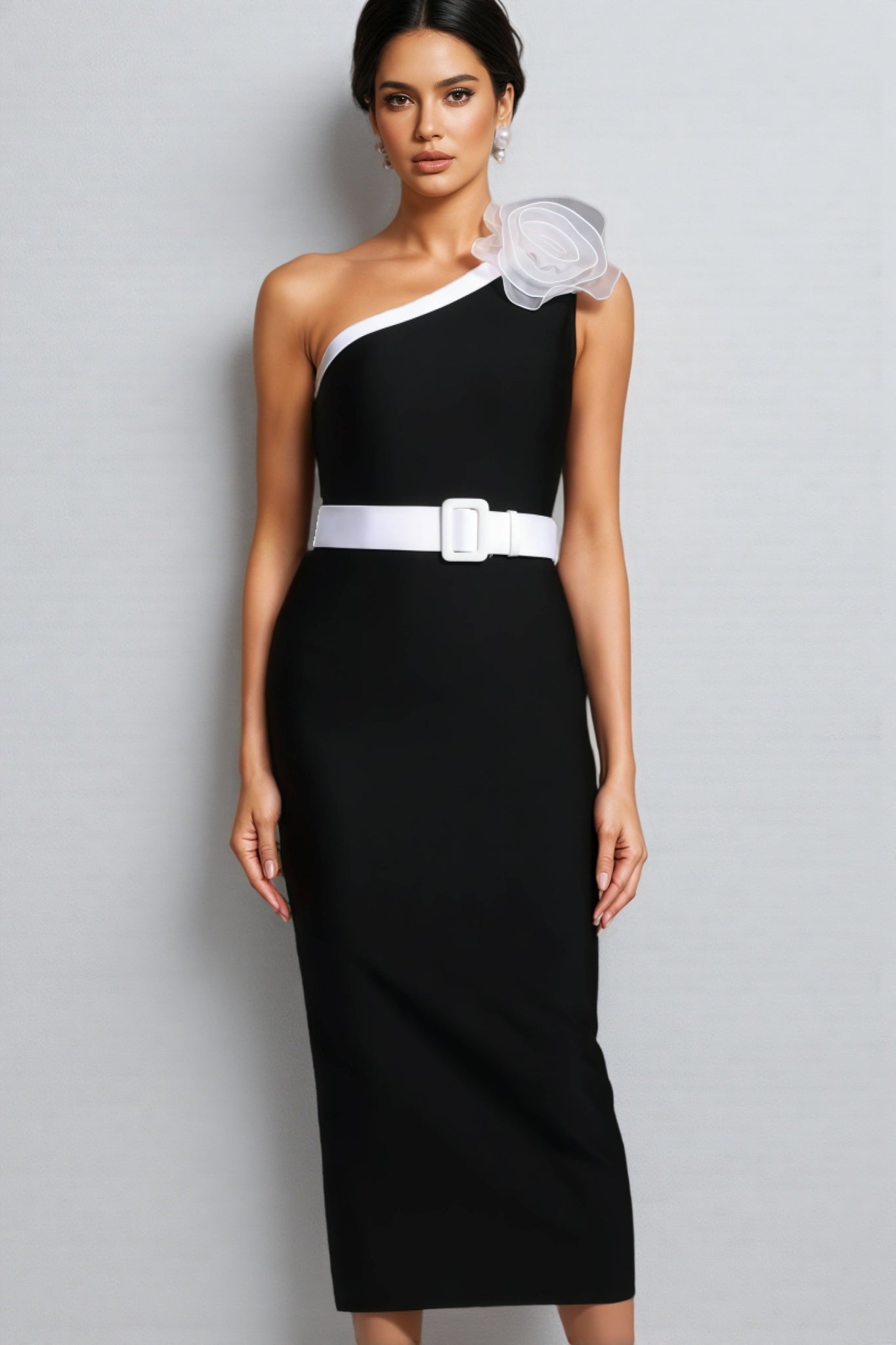 Siered One Shoulder Sleeveless Flowers Maxi Dress